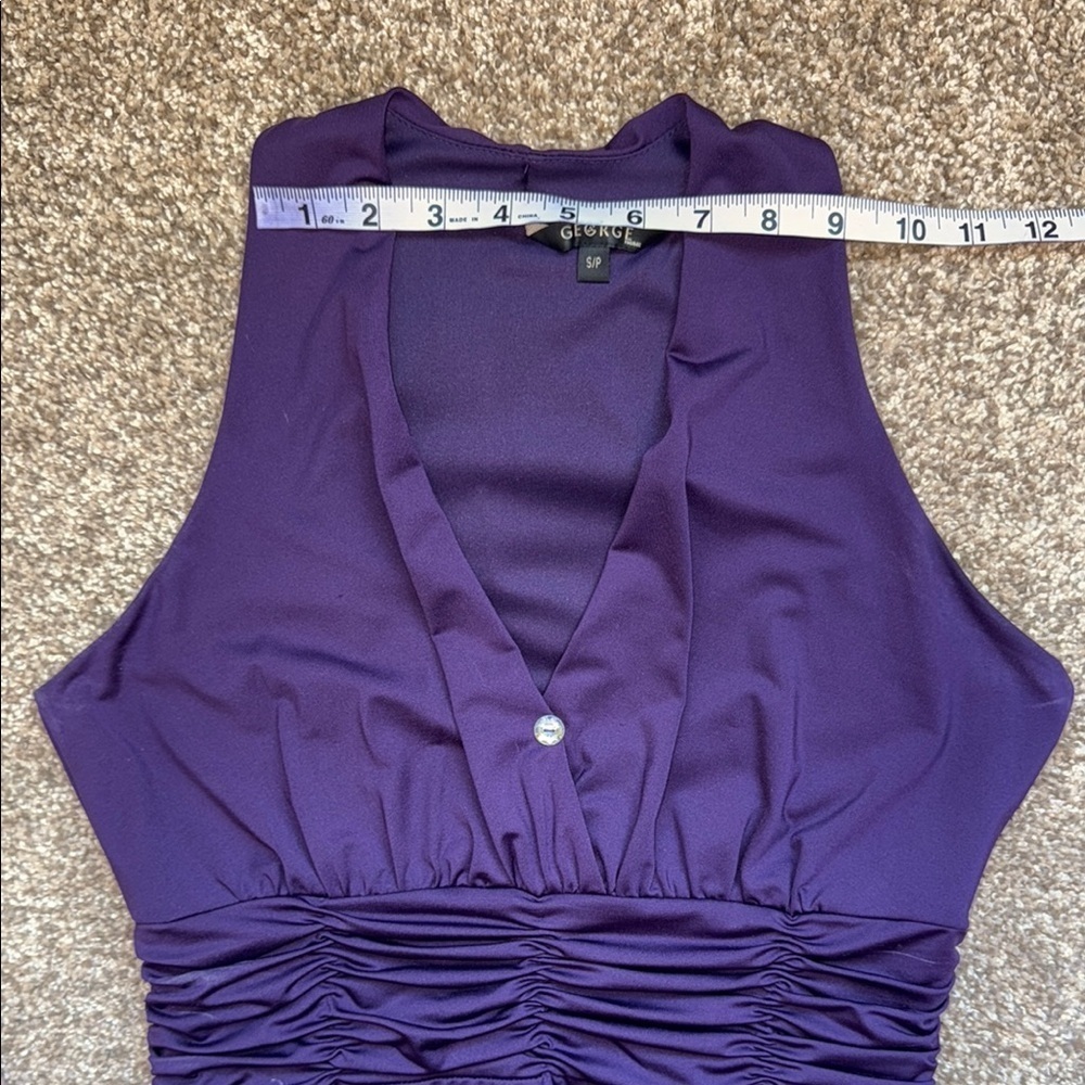 George Dress Elegant Purple Sleeveless Ruched Waist Women's Size S - Picture 7 of 10
